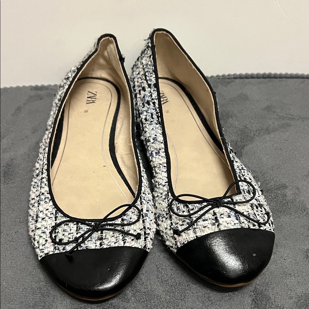 Zara Black, White, Gray and pink  Tweed Flats